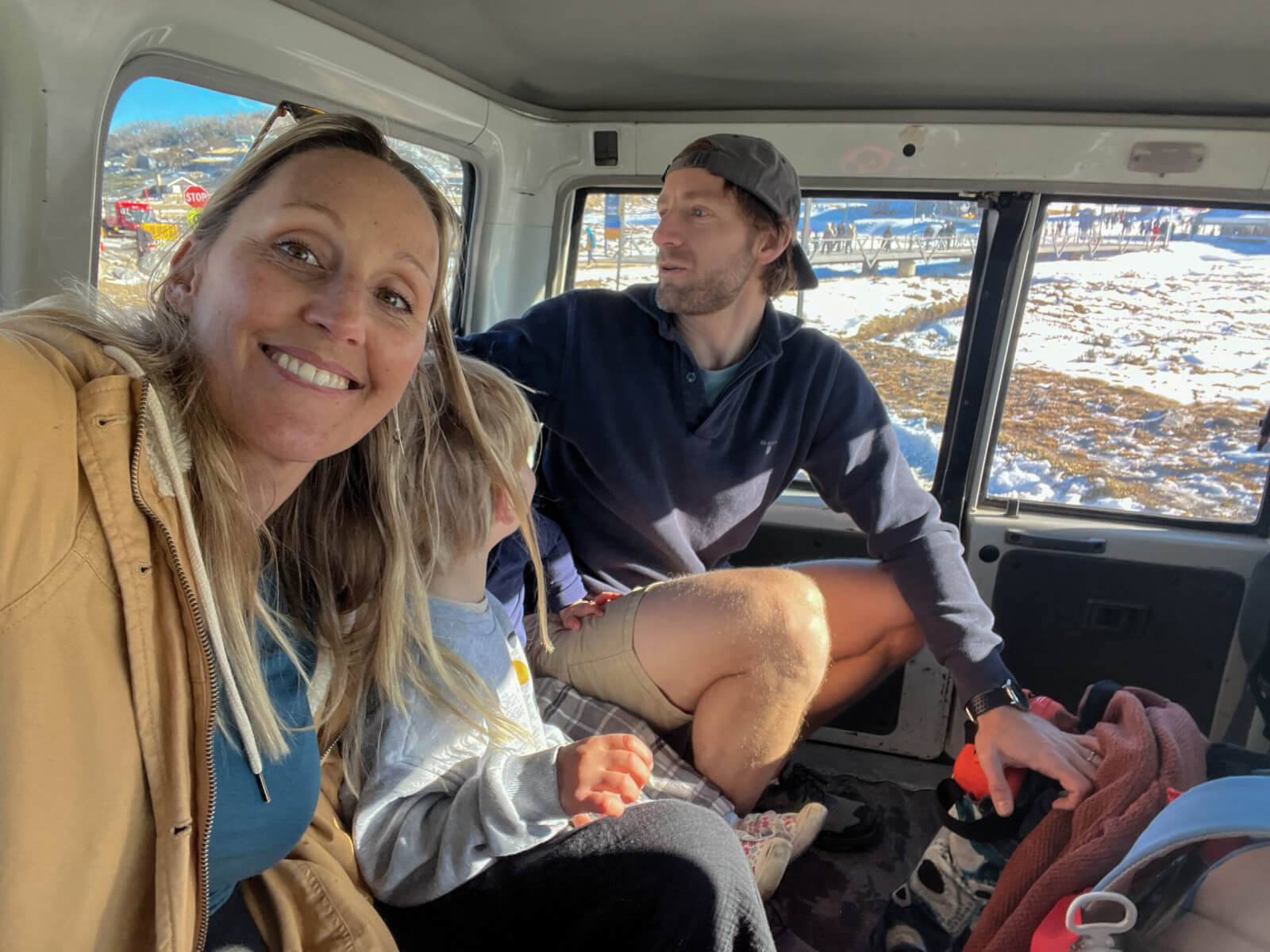 Riding in a 4WD from the SkiTube terminal to our hotel